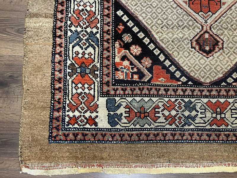 Rare Persian Sarab Tribal Runner Rug 4 x 10, Antique, Geometric Medallions, Camel Hair Runner by Jewel Rugs
