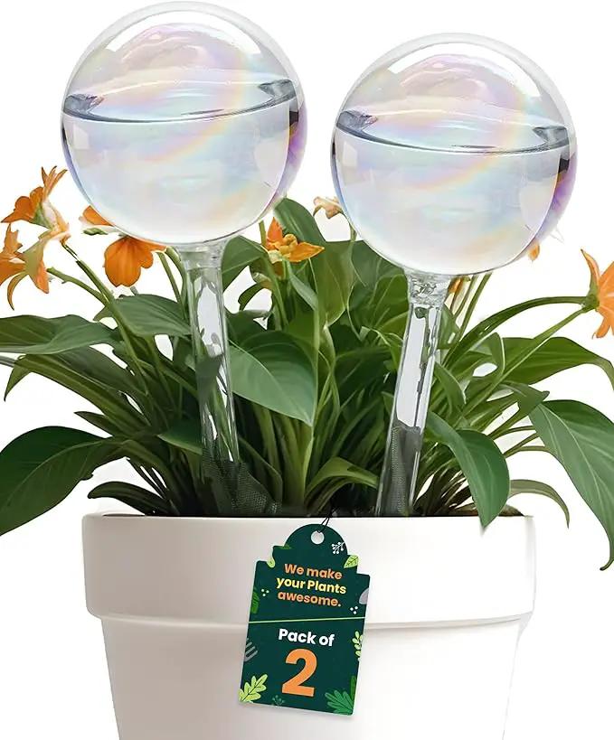 2 Pcs Iridescent Self Watering Globes, Glass Rainbow Plant Watering Globes, Self Watering Planter Insert, Automatic Plant Waterer Indoor, Plant Watering Devices, Plant Water Globes, Watering Bulb by GreenHaven Gardens