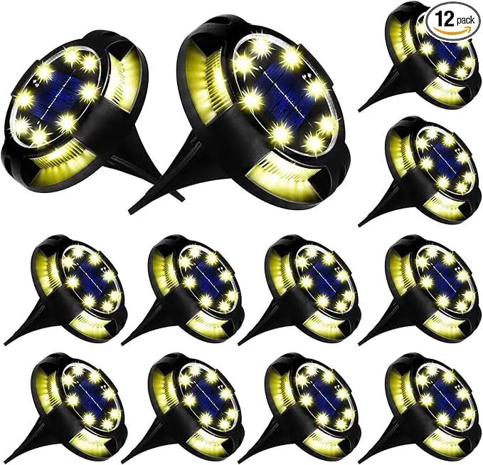 Solar Ground Lights Outdoor 12 Packs 12 LED Disk Lights Solar Powered Waterproof New In-ground Lights For Garden Deck Stair Step Lawn Patio Driveway Walkway Pathway Yard decoration(Warm Light,12Pack) by GreenHaven Gardens