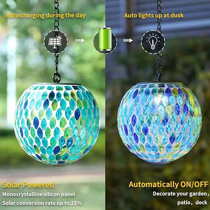 VCUTEKA Hanging Solar Lanterns Mosaic Solar Lights with Hook Up, Outdoor Garden Lights Decor for Yard Tree Fence Patio, Blue by GreenHaven Gardens