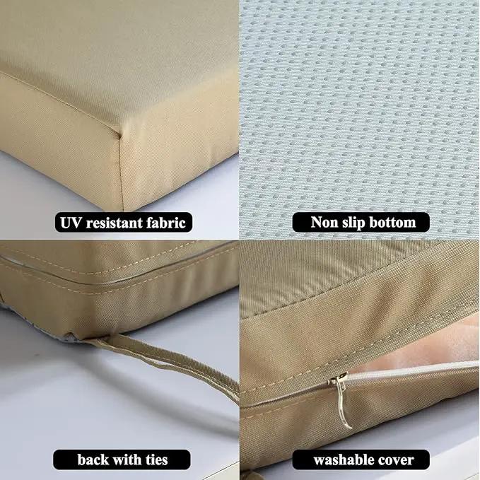 Patio Chair Cushions Set of 2 Non Slip Bottom Chair Pad with Ties Waterproof Square Outdoor Seat Cushion Replacement for Garden Swing Furniture 20x20 Inch, Light Khaki by GreenHaven Gardens
