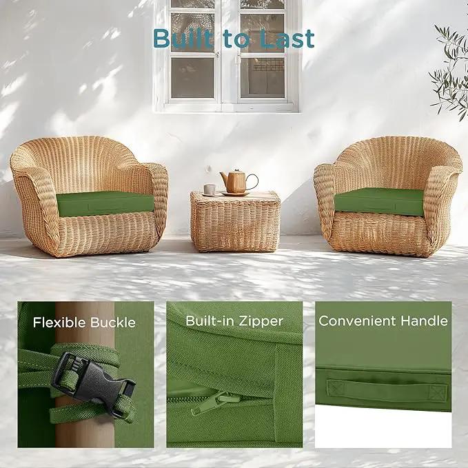 Codi Outdoor Cushions for Patio Furniture 24x24 Inch, Waterproof Chair Seat Cushion with Handles & Adjustable Straps, Fade Resistant - Set of 2, Green by GreenHaven Gardens