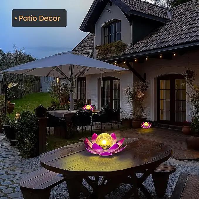 GIGALUMI Solar Light Outdoor Garden Decor, Lotus Flower Light Crackle Globe Glass Lantern Outdoor Table Decor Waterproof for Patio, Lawn, Pathway, Pool, Pond, Christmas Gift (Pink Petal) by GreenHaven Gardens