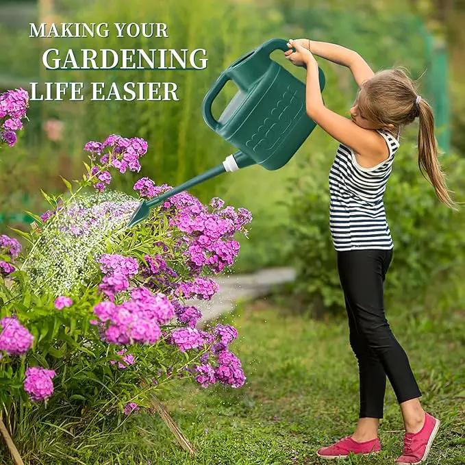 2 Gallon Watering Can for Outdoor Plants with Removable Long Spout and Stainless Steel Sprinkler Head, Large Plastic Watering Can for Garden Flowers Plants by GreenHaven Gardens