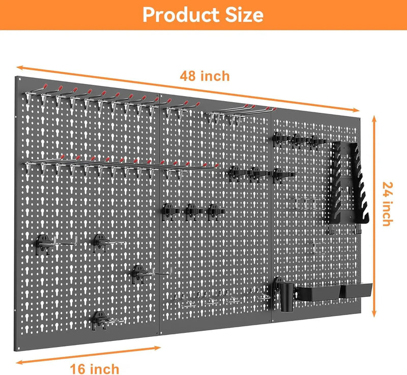 WALMANN Metal Pegboard Wall Tool Organizer Board with Pegboard Hooks, 24x48in Tools Organizer Pegboard for Garage, Workbench, Peg Boards, Tool Organizer Board with Hooks(Black) by GreenHaven Gardens