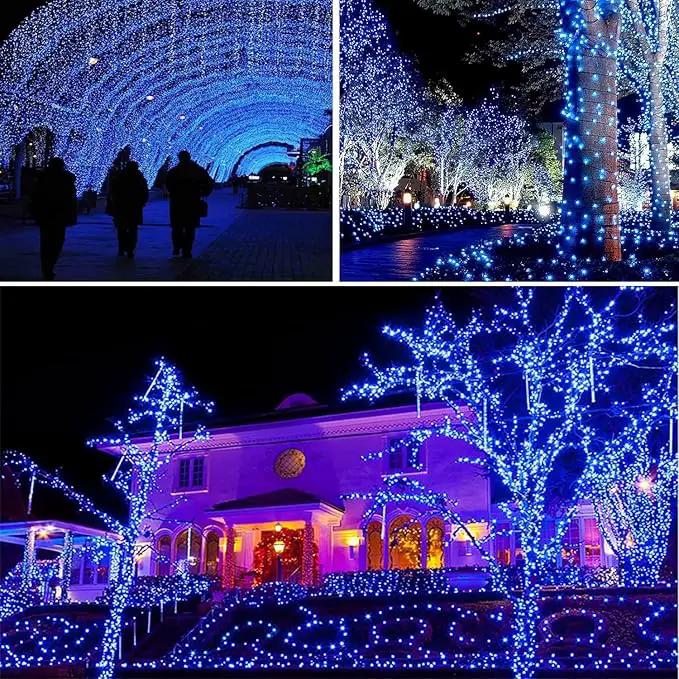 EEW 2-Pack 200 LED Solar String Lights Outdoor, Solar Christmas Lights with 8 Lighting Modes, Waterproof Green Wire Solar Tree Lights for Outside Xmas Wedding Party Garden Patio Decorations (Blue) by GreenHaven Gardens