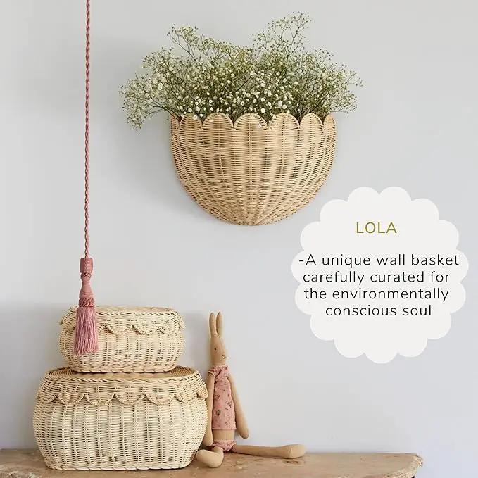 BEBE BASK Scalloped Wicker Wall Basket - The Original - Hand Woven Basket - Scalloped Décor Wall Hanging Baskets -16" x 10" x 7"In - Hanging Wall Basket (Natural) by GreenHaven Gardens