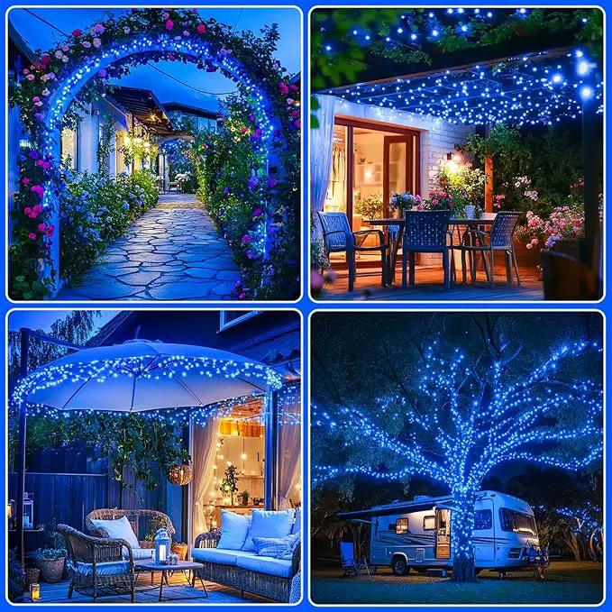 JMEXSUSS 2 Pack Blue Solar Christmas Lights: 100 LED 33ft Blue Solar Lights Outdoor, 8 Modes Solar String Lights for Outside Christmas Tree Gardens Party by GreenHaven Gardens