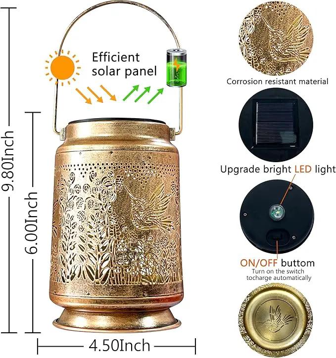 KY&BOSAM Fly Hummingbird Solar Lanterns Outdoor Waterproof Hanging Solar Lights Christmas Gifts for Women Men Metal Bird Decoration LED Solar Lantern Garden Decor for Yard,Tabletop,Pathway,Landscape by GreenHaven Gardens