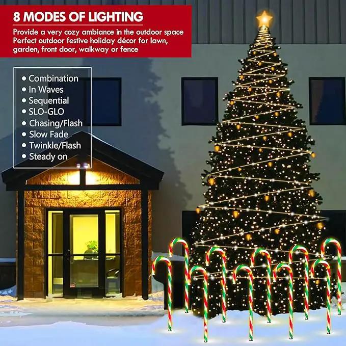 WeGuard 10PK Christmas Candy Cane Pathway Lights Outdoor Decorations 21" 8 Lighting Modes Flashing Waterproof Outdoor Lighted Christmas Decor for Garden Yard (Red&Green) by GreenHaven Gardens