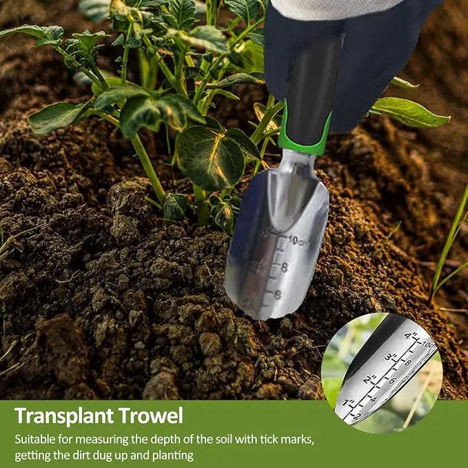 Garden Tool Set, 3 Piece Gardening Tools Includes Garden Trowel, Transplant Trowel and Hand Rake with Non-Slip Ergonomic Handle, Heavy Duty Gardening Kit for Gardening Planting, Gardening Gifts by GreenHaven Gardens