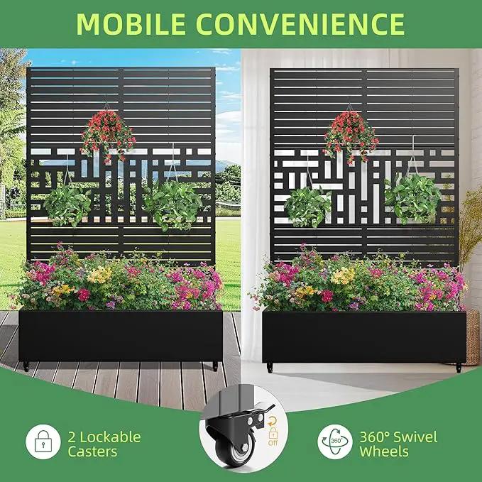 Casaphoria Metal Raised Garden Bed with Trellis and Wheels, 72"x47"x16" Planter Box for Climbing Plants, Vegetables & Vines, Features Drainage Holes and Privacy Screen, Black(Louvered&Helen) by GreenHaven Gardens
