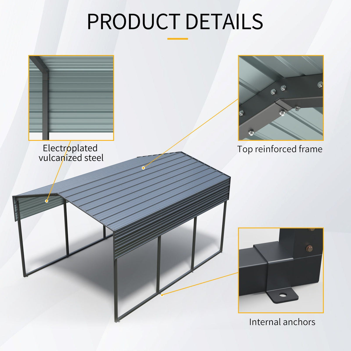 10 x 15 Ft Heavy Duty Carport Canopy with Galvanized Steel Roof - Charcoal, photo 3 of 8