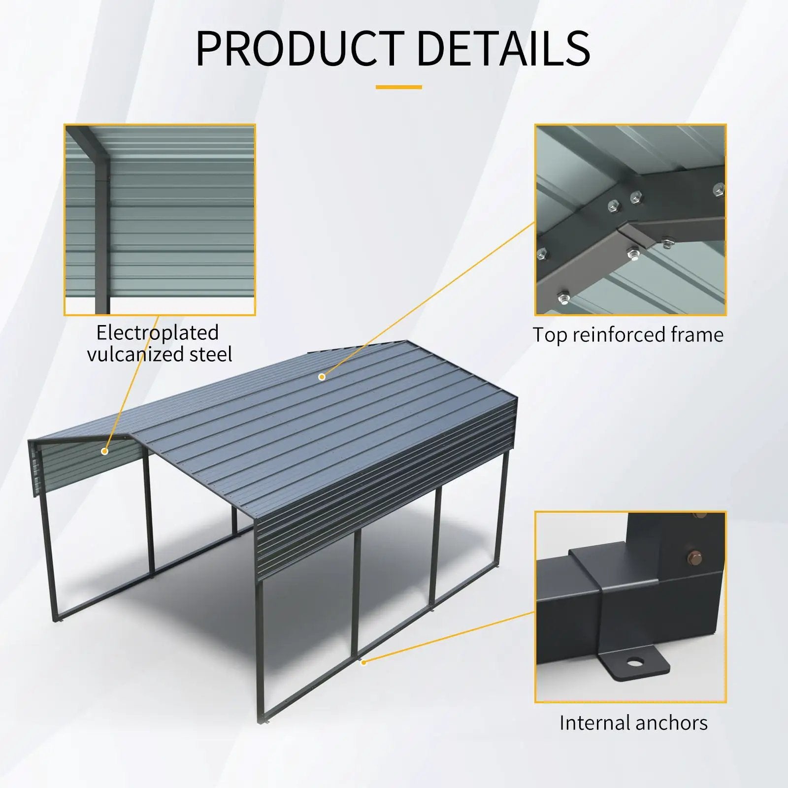10 X 15 Ft Carport, Outdoor Carport, Heavy Duty Carport Canopy With Galvanized Steel Roof And Frame, Metal Carport Large Garage For Driveway Car, Truck - Charcoal by HouseOfZazla