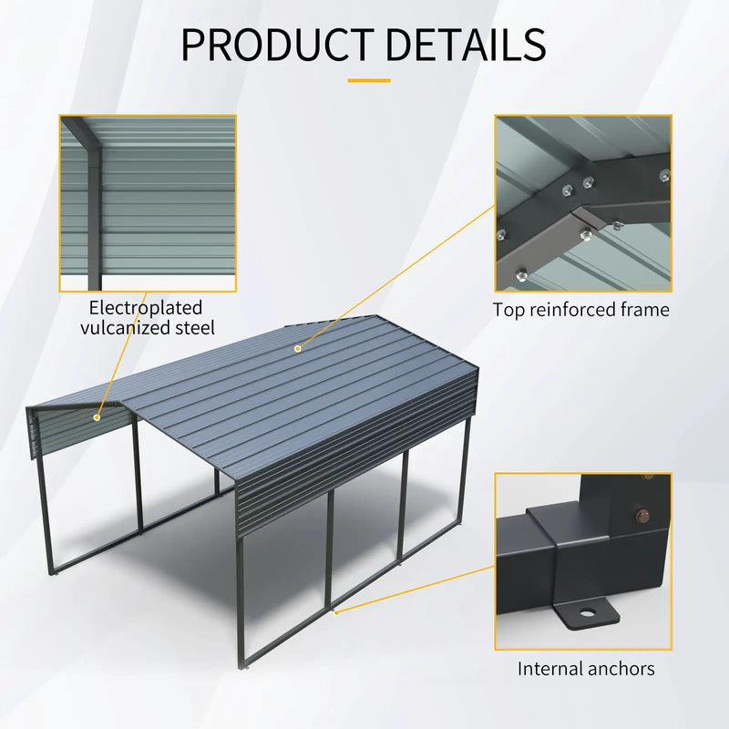 10 X 15 Ft Carport, Outdoor Carport, Heavy Duty Carport Canopy With Galvanized Steel Roof And Frame, Metal Carport Large Garage For Driveway Car, Truck - Charcoal by HouseOfZazla