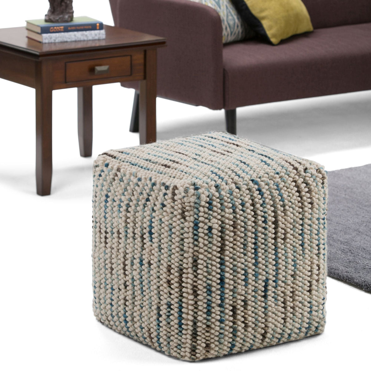 Handcrafted Woven Cube Pouf with Supportive Bead Filling – Red or Pearl Silver, photo 7 of 10