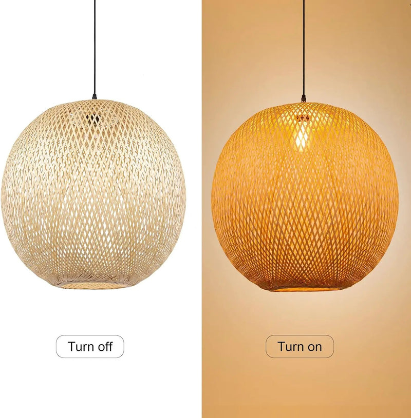 Arturesthome Bamboo Pendant Lighting Fixtures, Round Wicker Chandelier Hand-Woven Boho Basket Lampshade Hanging Ceiling Light for Kitchen Island Living Room by GreenHaven Gardens