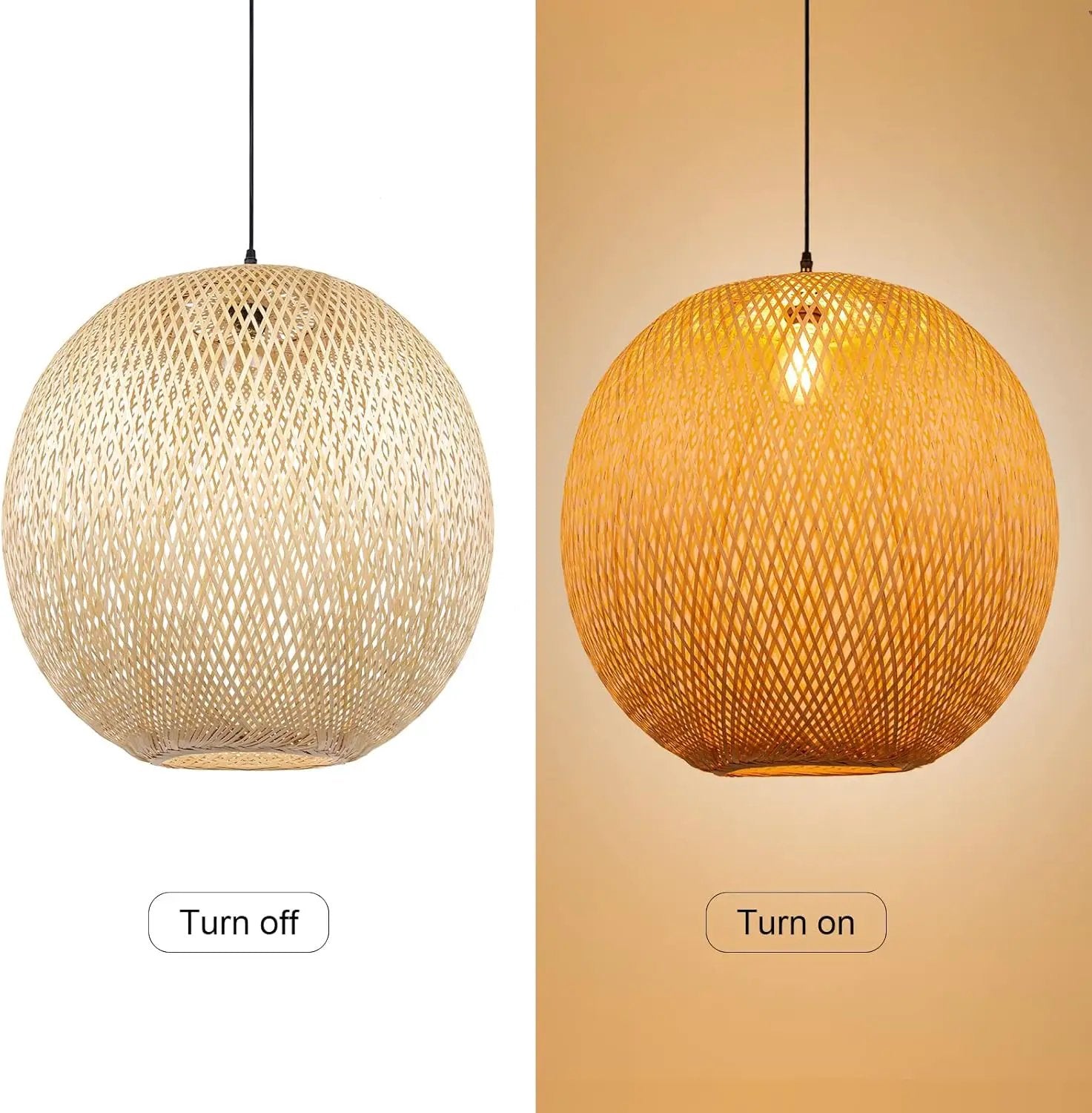 Arturesthome Natural Bamboo Pendant Lamp, Round Hanging Ceiling Light Wicker Chandelier, Hand-Woven Boho Basket Lampshade for Kitchen Island Living Room by GreenHaven Gardens