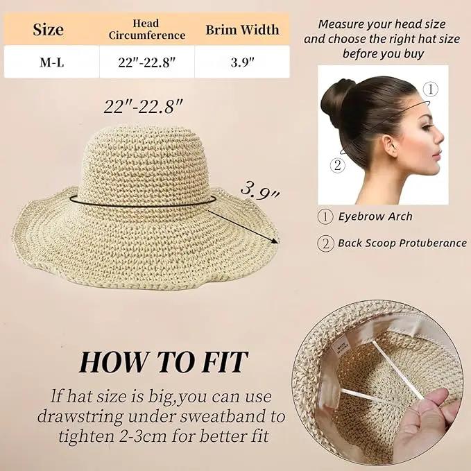 Floppy Big Beach Straw Hats for Women Foldable Summer Wide Brim Packable Sun Hat Womens Travel Straw Fedora Hat by GreenHaven Gardens