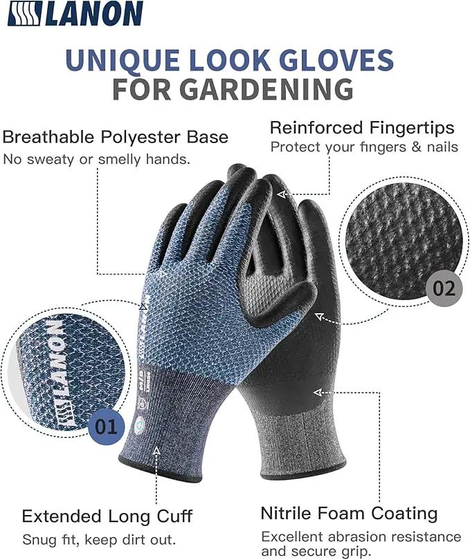 LANON Gardening Gloves for Men Women, 2 Pairs Nitrile Coated Garden Gloves with Grip, Breathable B.COMB AIR Technique, Dusty Olive & Bluebird, Medium by GreenHaven Gardens