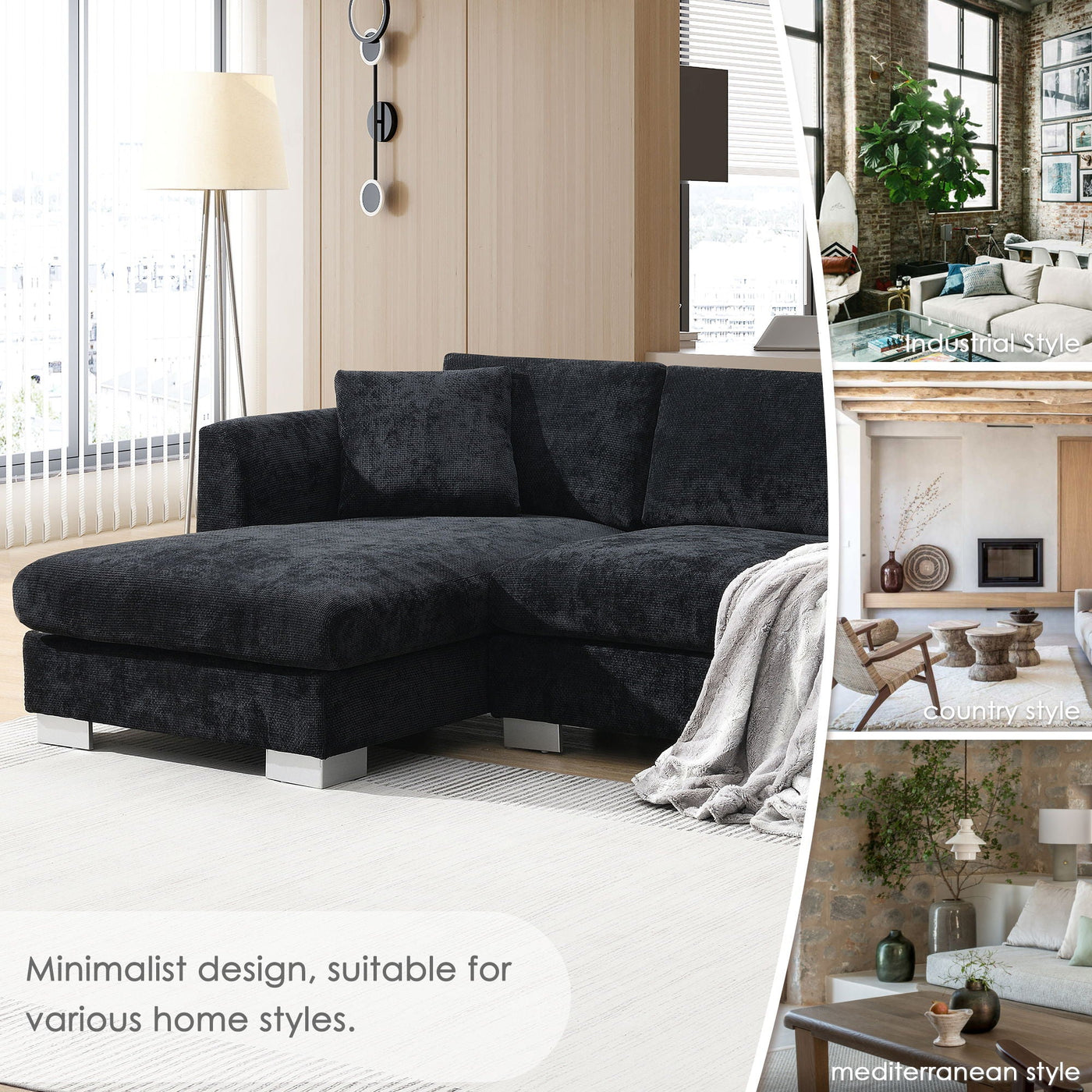 Modern Cloud Sectional Sofa L Shaped Luxury Couch Set With 2 Free Pillows 4 Seat With Oversized Chaise by Unique Piece Furniture