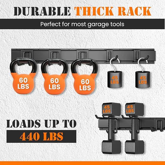 Garage Storage, Garage Organization, Garage Tool Organizer Wall Mount, Garden Tool Organization and Storage 48.1 Inches, Max 450lbs Adjustable Metal Hooks, Hangers Garden Yard Tool Rack, by GreenHaven Gardens