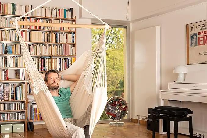 LA SIESTA® - Large Comfort Habana Cotton Hammock Chair & CasaMount - Hanging Chair w/Suspension Kit for Walls Ceilings & Square Beams - Indoor Outdoor Swing Hanging Chair Bedroom Balcony - Latte by GreenHaven Gardens