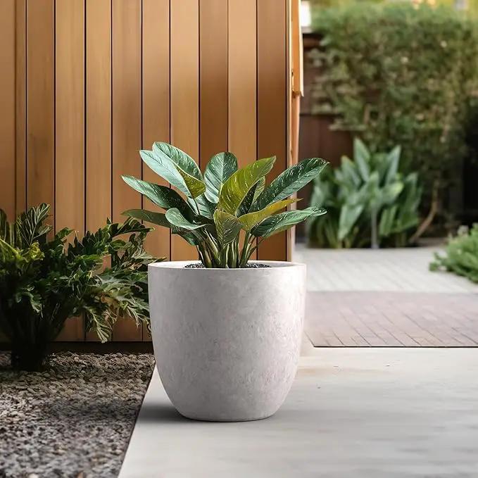 Kante 18 Inch Dia Round Concrete Planter, Indoor Outdoor Large Plant Pot with Drainage Hole and Rubber Plug for Home Patio Garden, Light Gray by GreenHaven Gardens