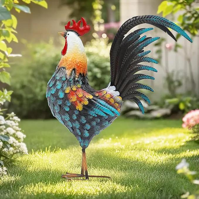 32" Large Metal Rooster Decor, Outdoor Garden Statues, Metal Chicken Sculpture for Backyard Patio Kitchen Decor by GreenHaven Gardens