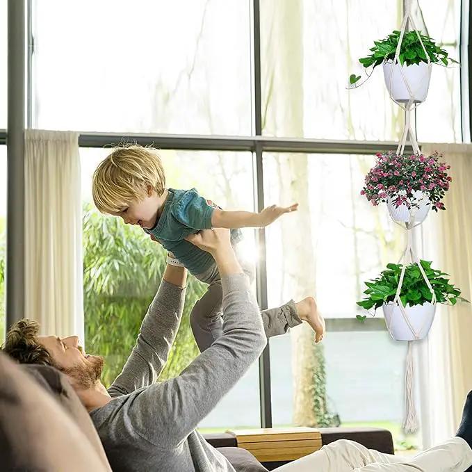 IGaiety Macrame Plant Hanger 5 Pcs Indoor Outdoor Hanging Plant Holders Handmade Plant Hangers Cotton Rope Planters with 5 Pcs Ceiling and S Hooks for Small Plants Pots Boho Home Decor by GreenHaven Gardens
