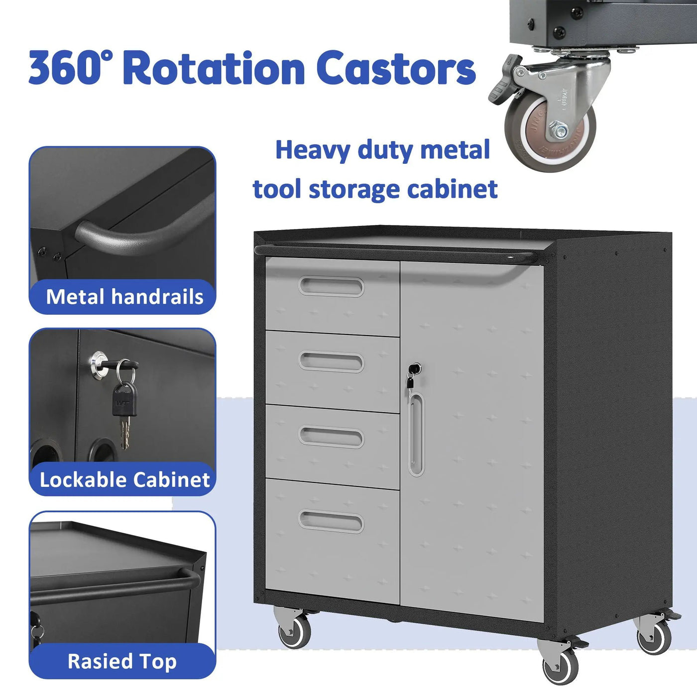 Sturdy Metal Tool Storage Cabinet With Wheels Durable Garage, Office & Home Organizer Steel by HouseOfZazla
