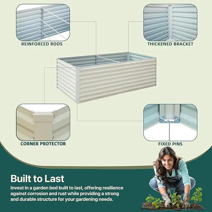 Raised Garden Bed 6x3x2ft, Galvanized Raised Garden Beds Outdoor for Vegetables Flowers Herbs, Steel Large Deep Planter Box, Tall Raised Garden Bed with 3ftx30ft Weed Barrier Fabric and Glove, Beige by GreenHaven Gardens