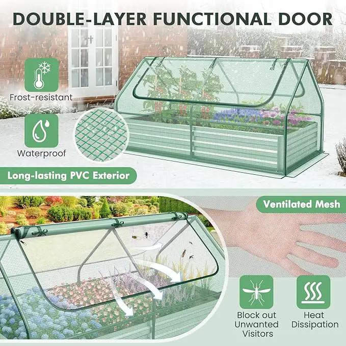 SAFSTAR Raised Garden Bed with Cover, 6FT x 3FT x 3FT Galvanized Bottomless Garden Bed with Greenhouse, Dual 2-Tier Roll-Up Windows, Outdoor Metal Planter Box Kit with Cover (Green) by GreenHaven Gardens