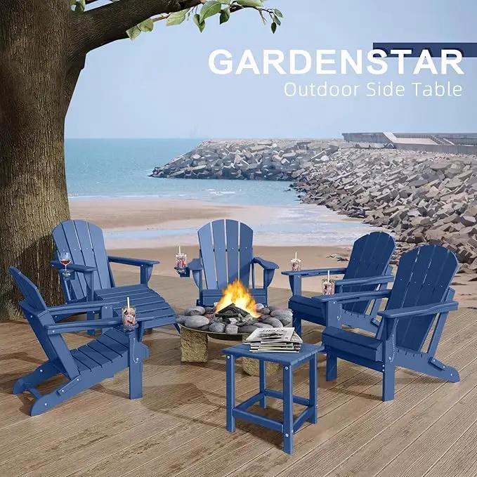 Adirondack Side Table Outdoor, HDPE Small Outdoor Table for Patio, Outside End Table, Blue, 13.98" x 13.19" x 16.73" by GreenHaven Gardens