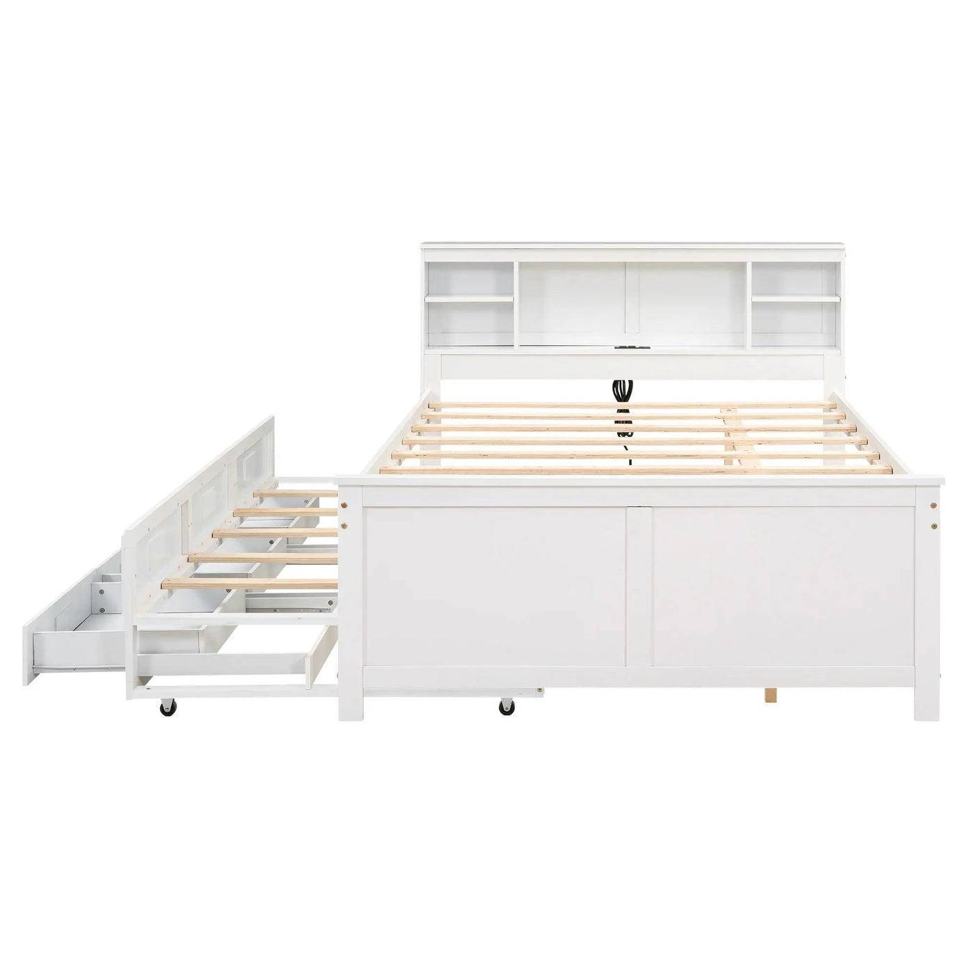 Platform Bed With Storage Headboard, USB, Trundle And 3 Drawers by HouseOfZazla