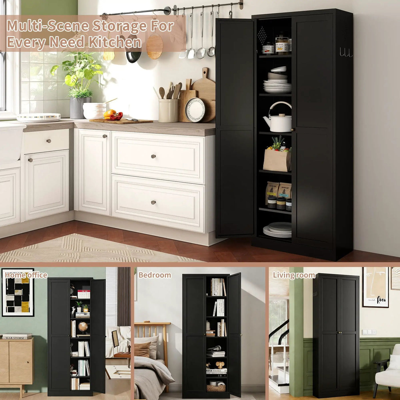 Kitchen Pantry Cabinet With 4 Adjustable Shelves, Heavy Duty Freestanding Organizer by HouseOfZazla