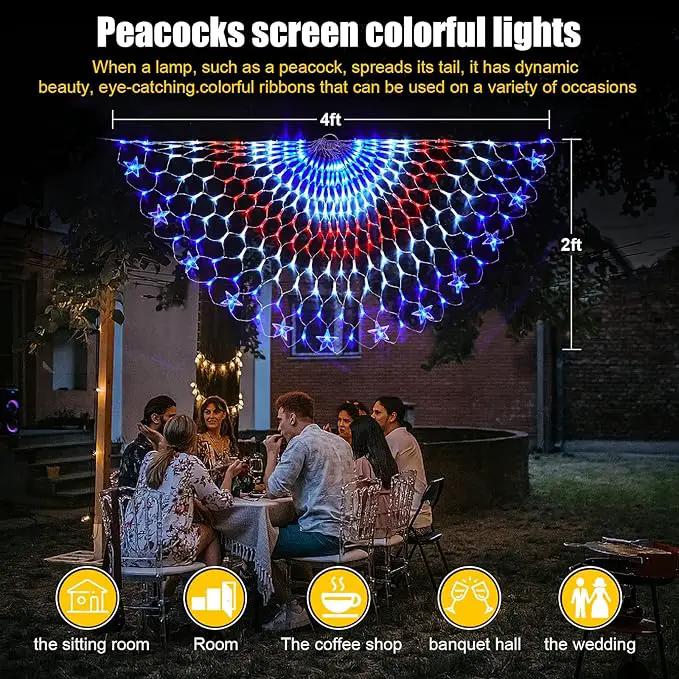 Family Patriotic American Flag String Lights - 250 LED Half Fan Shaped Outdoor Waterproof Lights, 4th of July Decorations, Independence Day, Memorial Day, USA 2pcs by GreenHaven Gardens