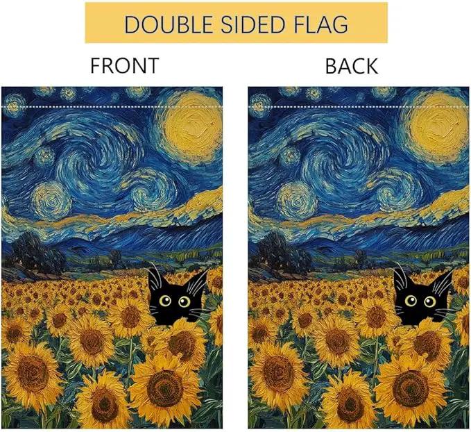 BLKWHT Summer Sunflower Cat Garden Flag 12x18 Vertical Double Sided Blue Sky Welcome Farmhouse Holiday Outside Decorations Burlap Yard Flag BW822 by GreenHaven Gardens
