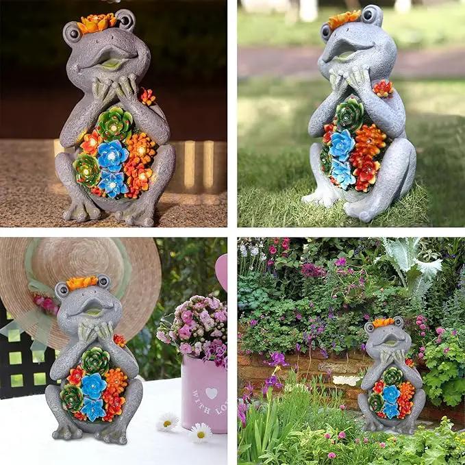 Frog Solar Figurine Light Statue Outdoor Gardening Gifts Decoration Garden Frogs Yard Decor Lamp With 8 Led Lights And Succulent Waterproof Patio Lawn Decor Housewarming Frog Gifts For Women by GreenHaven Gardens