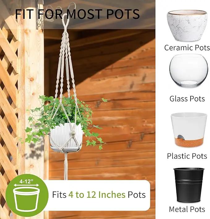 2 Pack Macrame Plant Hanger, 44 Inch, Fits 4-12 Inch Pots, Extra Long Indoor Outdoor Hanging Planter Basket Flower Pot Holder, Boho Home Decor, Ivory (POTS NOT Included) by GreenHaven Gardens
