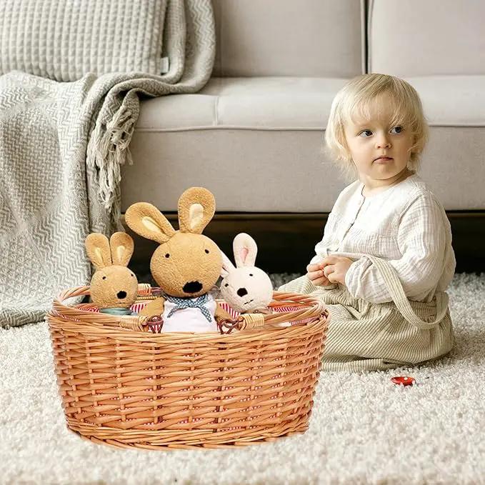 Wicker Picnic Basket with Double Folding Handles, Natural Large Willow Hamper Empty Basket Cheap Easter Eggs Candy Storage Wine Basket for Toy, Flower, Wedding（Red 16inch） by GreenHaven Gardens