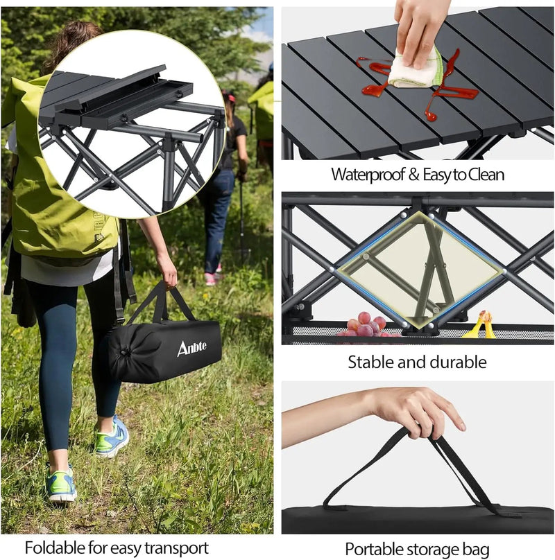 Folding Camping Table, Aluminum Roll Up Camping Table Adjustable Height with Storage Net and Bag, Lightweight Outdoor Table 25” X 16”, for Outdoor Travel BBQ Party Picnic, Black by GreenHaven Gardens