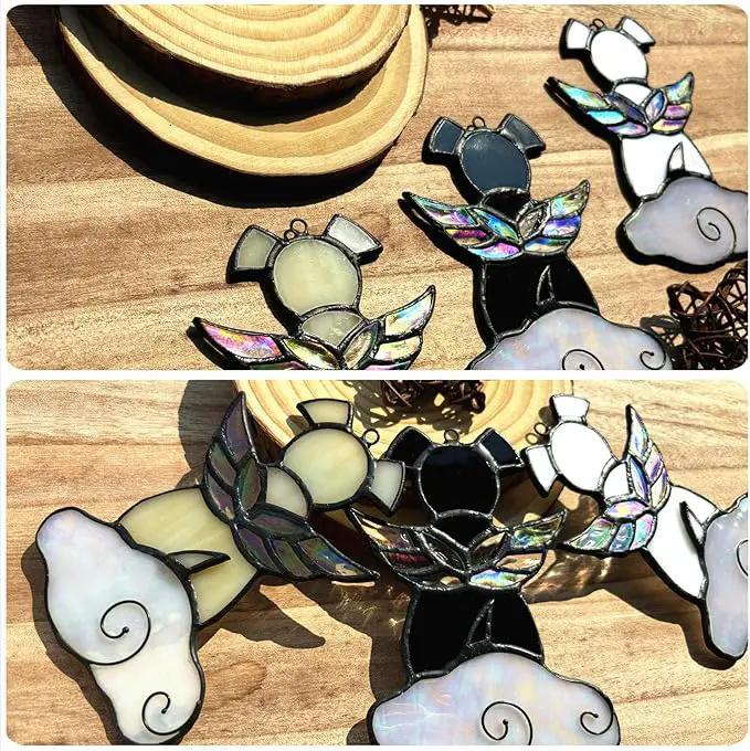 Stained Glass Angel Wings Dog Memorial Gifts for Loss of Dog Sympathy Gift Suncatcher, Rainbow Bridge Pet Passing Away Remembrance in Memory, Dog Bereavement Gifts for Loss of Pet, Black by GreenHaven Gardens