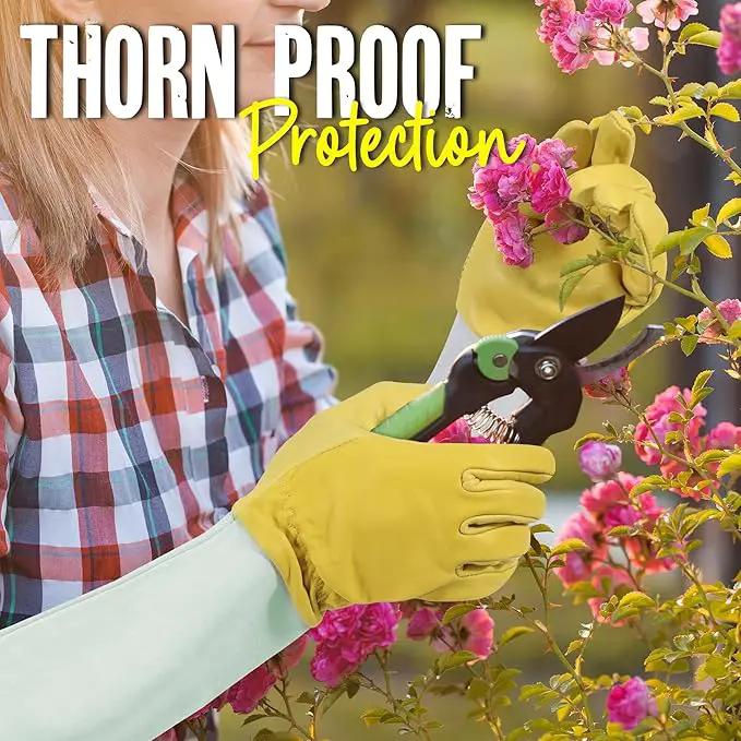 HANDLANDY Rose Gloves for Men & Women, Long Leather Gardening Gloves Thorn Proof, Best Garden Gifts & Tools for Gardener (Yellow-beige, Small (Pack of 1)) by GreenHaven Gardens