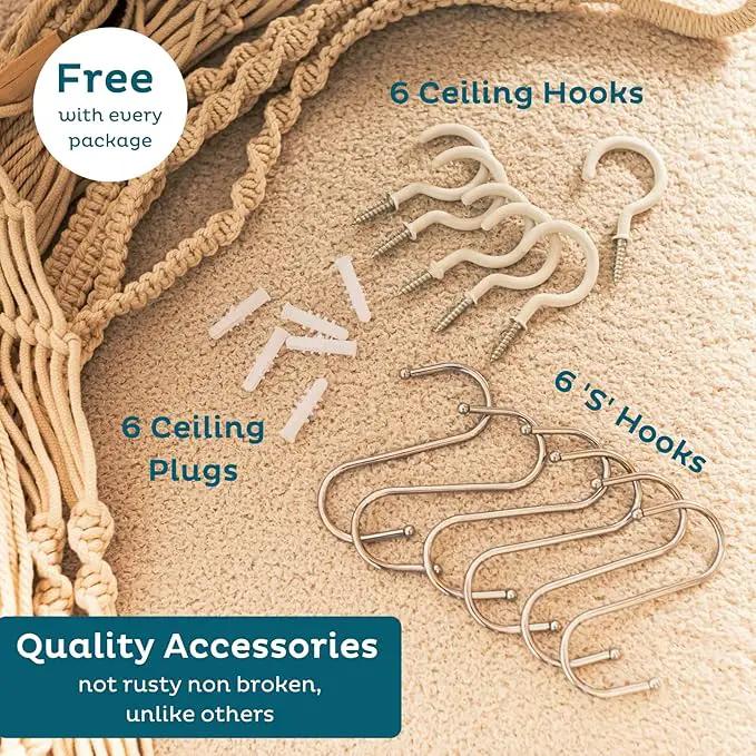 Nook Theory 6-Pack Macrame Plant Hanger - 12 Ceiling Hooks - Plant Hanger Indoor - Hanging Plant Holder - Hanging Planters for Indoor Plants - Boho Plant Hanger - Plant Hangers Indoor (Cream) by GreenHaven Gardens