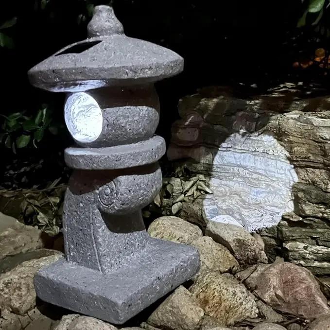 14’’ High Asian Solar-Powered Zen Pagoda Garden Statue LED Light Solar Lamp for Outdoor Japanese Decoration Aesthetic Garden Figurines by GreenHaven Gardens