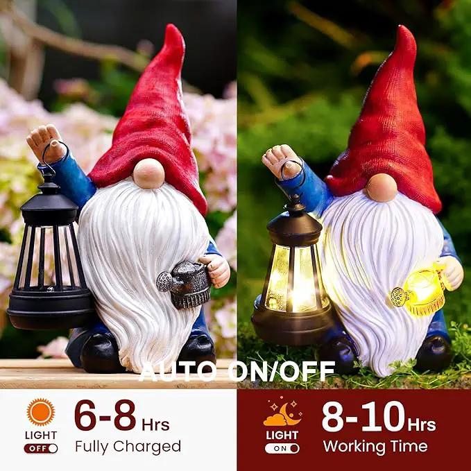 Solar Garden Gnome Christmas Gnome Outdoor Statues Garden Decor Resin Birthday Gifts for Women Mom Art for Yard Porch Patio Lawn Yard with Watering Can Lights Lantern by GreenHaven Gardens