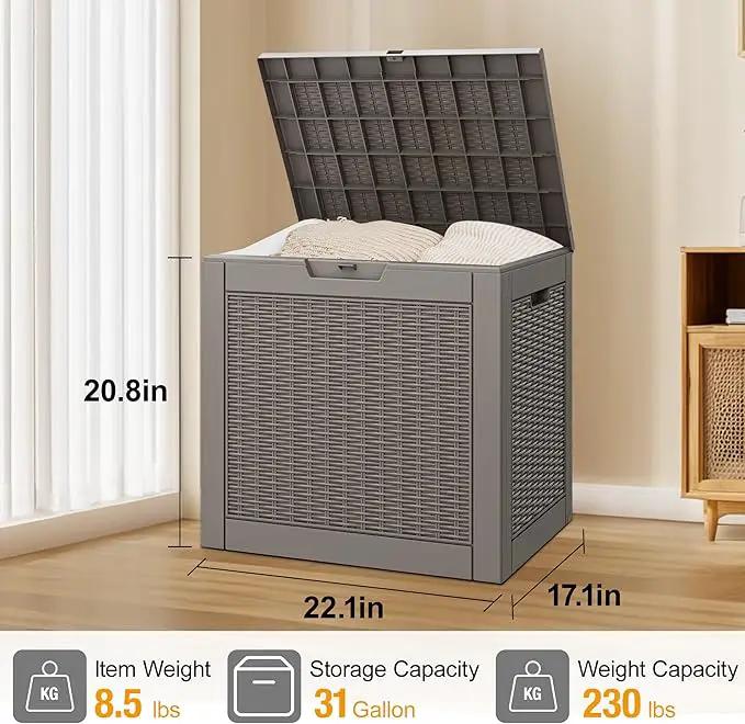 KAMABOKO 30 Gallon Outdoor Storage Box, Resin Deck Boxes Indoor and outdoor, Waterproof Storage Box Lockable Lid for Garden Tools, Package Delivery, Pool Supplies, Patio Cushions, Grey by GreenHaven Gardens