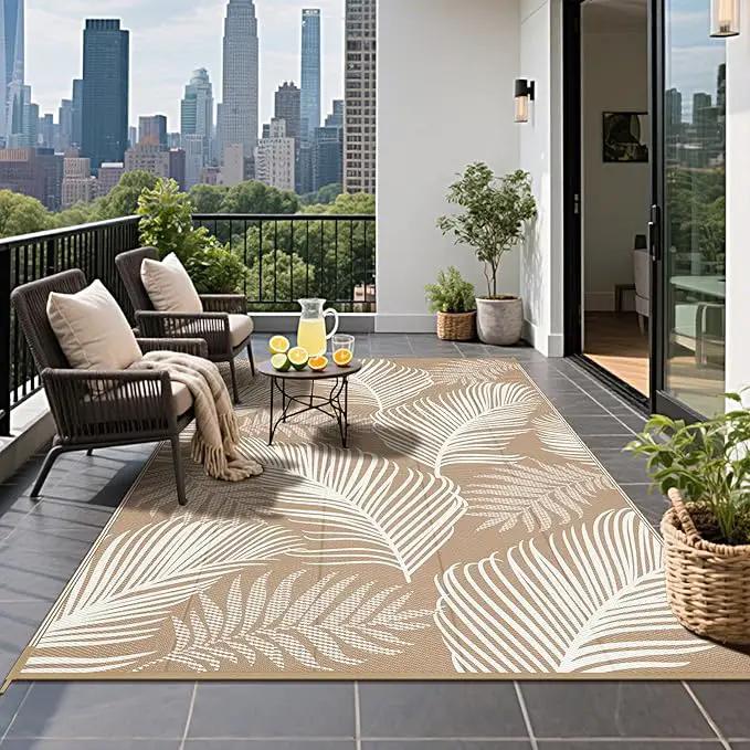 Pauwer Waterproof Outdoor Rug 5x8, Reversible Plastic Straw Patio Camping Rug, Indoor Outdoor RV Mat Carpet for Deck, Camper, Porch, Balcony, Backyard, Picnic, Leaf Brown by GreenHaven Gardens