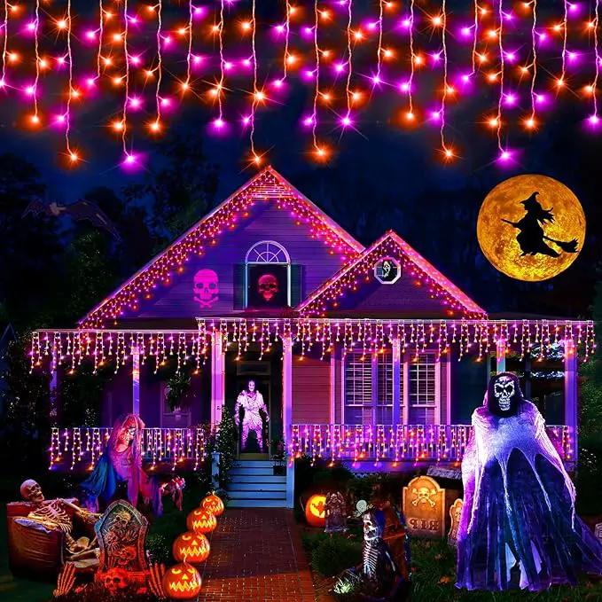 Hezbjiti 400LED Halloween Lights Purple Orange Icicle Lights 32.8FT Halloween String Lights Outdoor Decoration 8 Modes 75 Drops Fairy Lights for Eaves Party Yard Garden Halloween Decor by GreenHaven Gardens